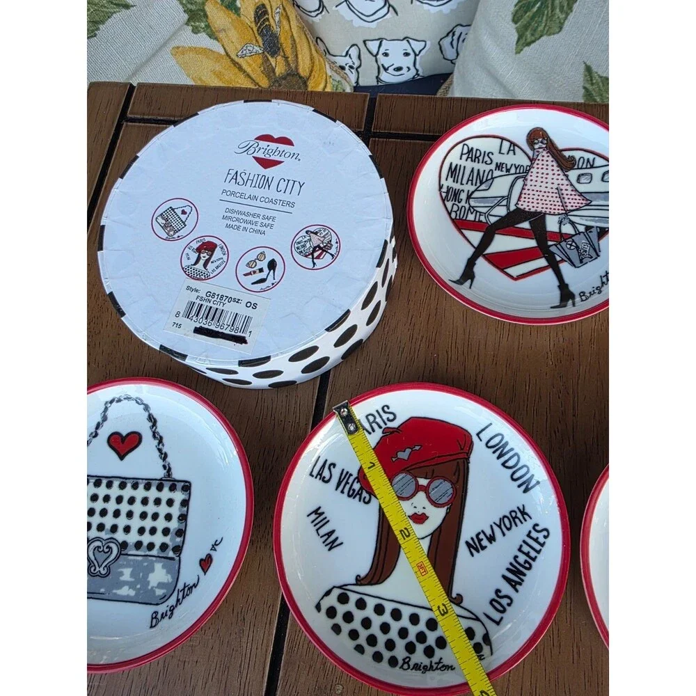 BRIGHTON Fashion City Porcelain Coasters Ceramic Set of 4 Assorted OG box